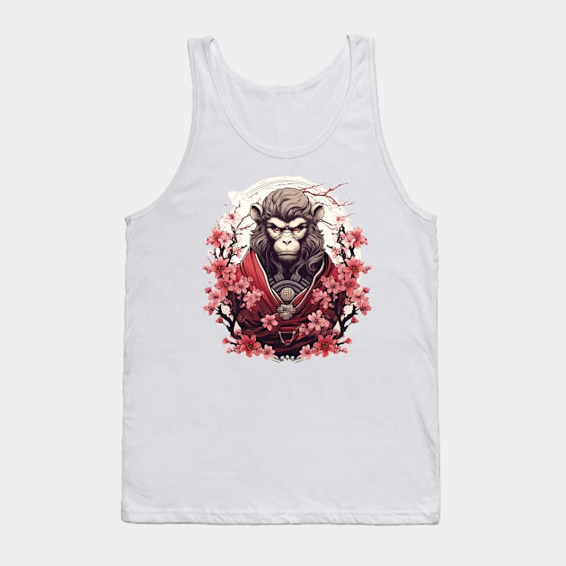 Monkey Samurai General in Red Sakura Tank Top by AmpleMaple